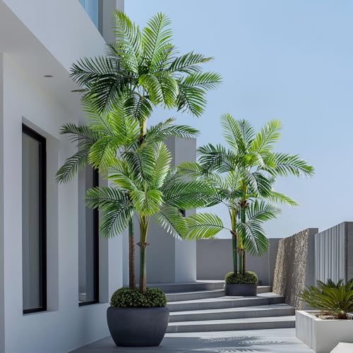 Erimda 9.1FT Artificial Phoenix Palm Tree Artificial Plants Indoor Outdoor Large Faux Coconut Silk Palm Tree Tropical Fake Tree Faux Sago Palm Plant for Modern Farmhouse Yard Outside Patio Poolside - color: Golden Cane Palm Tree, size: 9.1FT