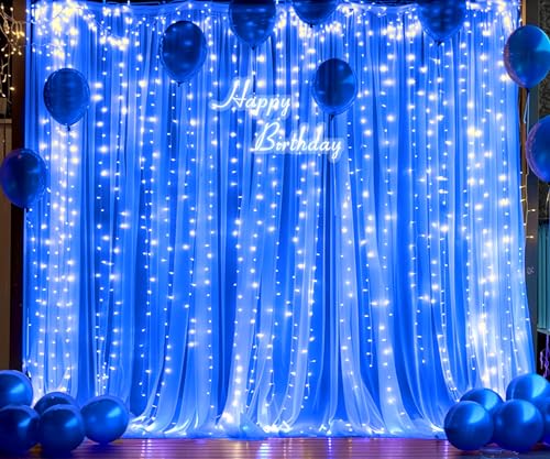 Royal Blue Backdrop Curtains with Lights String for Parites Wedding 10×8ft Sheer Tulle Backdrop Curtain for Graduation Ceremony Baby Shower Birthday Party Prom Photo Shoot Background Decorations - color: Royal Blue, size: 10 ft X 8 ft(2 Panels 5ft X 8ft)