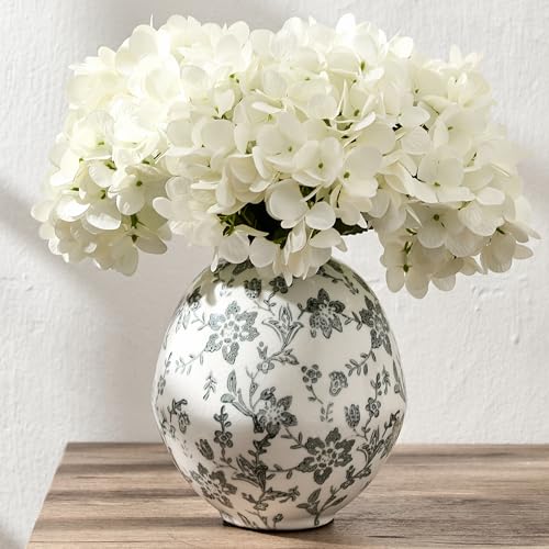 5.83 Inch Vintage Gray Chinoiserie Floral Vase, Antique Rustic Ceramic Vase for Home Decor, Living Room, Bookshelf, Office, Entryway, Garden, Chinoiserie Decor, Tuscan Decor - color: Gray Chinoiserie Floral- 5.83"