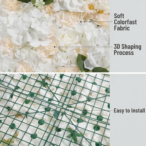 3D Flower Wall Backdrop - 6Pcs 16×24 Inch Artificial Rose Panels White Silk Floral Decor for Home Party Wedding Anniversary Birthday Photographic Studio Background & Decorative Fences - color: White, size: 6PCS-16x24