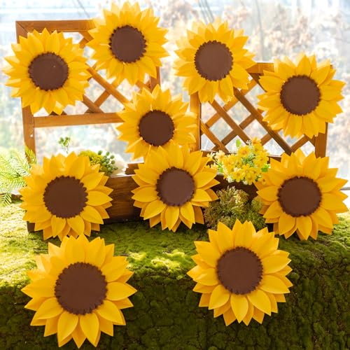OBBOLO Paper Sunflowers Decorations for Wall, 3D Paper Sunflower Birthday Decorations, Sunflower Bulletin Board Decorations for Classroom, Yellow Flowers Wall for Summer Party, Nursery Room - color: Yellow