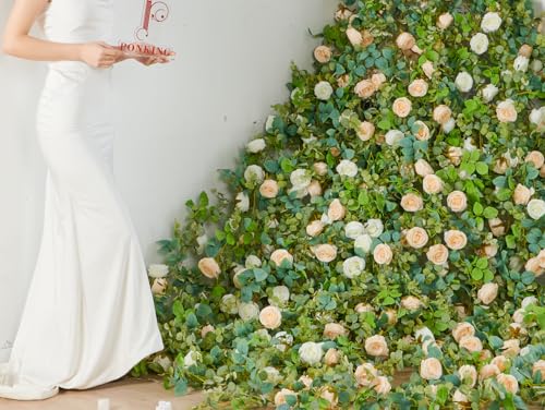 PONKING Flower Garland Artificial Rose Vine Flowers Hanging Fake Roses Vines for Wedding Birthday Party Valentines Christmas Room Wall Arch Decor, 2 Champagne Floral Garland, High Realistic - color: High Realistic Flower Champagne Vines 5.4ft