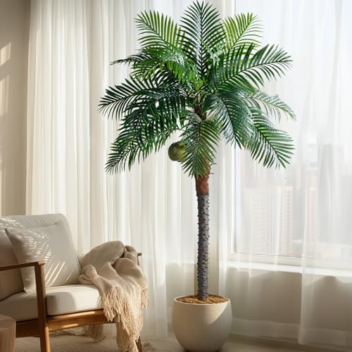 Bailikang Artificial Phoenix Palm Tree 8.2ft Tall - Fake Large Tropical Tree with Adjustable Leaves, Realistic Faux Sago Palm for Indoor Outdoor Decor, Patio, Poolside, Yard, Living Room, Office - size: 8ft 2in