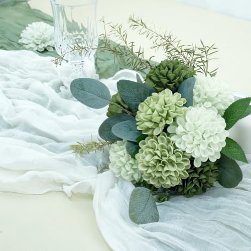 Artificial Flowers, 25pcs Realistic Artificial Rose for DIY Wedding Bouquets Centerpieces Arrangements, Emerald Green Shades Dahlia Flowers with Stem for Bridal Shower Party Home Decorations - color: Emerald Green Shades Dahlia, size: 25pcs
