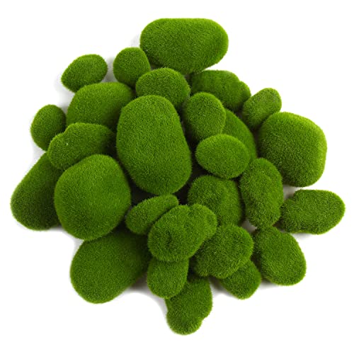 CCINEE 34pcs Artificial Moss Rocks, 5 Size Green Floral Moss Balls Moss Covered Stones Fake Moss Decor for Floral Arrangements Fairy Gardens and Crafting - color: 34pcs