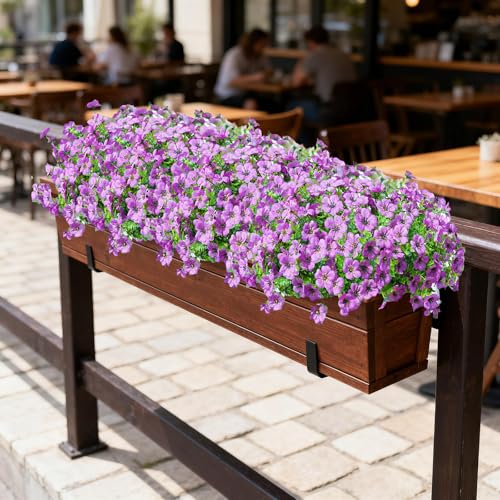 Artificial Outdoor Flowers 16 Bundles UV Resistant Fake Mums Flowers Plants for Decoration Indoor Outdoor Window Box Hanging Planter Home Porch Decor Plastic Faux Flowers (Purple) - color: Purple