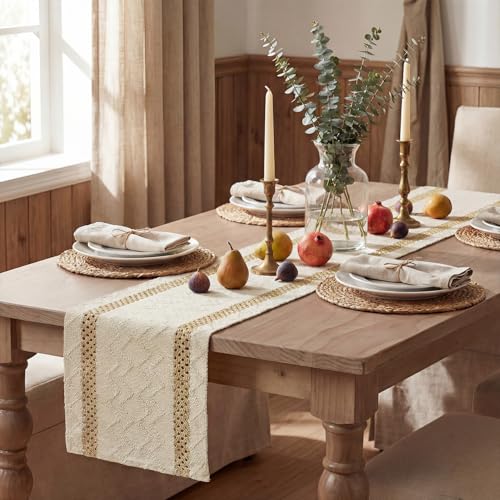Artoid Mode Burlap Brown Stripe Woven Table Runner, Seasonal Holiday Hollow Kitchen Dining Table Decoration for Home Party Decor 12x36 Inch - color: Burlap Brown, size: 12" x 36", Table Runner