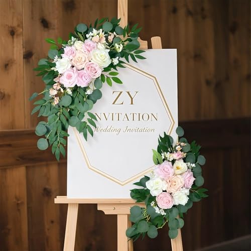 Petalivebioom Artificial Wedding Arch Flowers (Pack of 2), White Wedding Flowers for Wedding Welcome Ceremony Sign, Faux Floral Swags, Banquet and Reception Backdrop Floral Decoration (White & Pink) - color: White and Pink