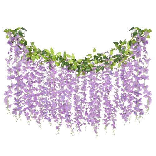 ARTKAIKE Artificial Flowers Garland for Home Decor, Fake Wisteria Vine Silk Hanging Plant Flower for Room Bathroom Wall Kitchen Bedroom Garden Outdoor Wedding Decor (4, Light Purple) - color: Light Purple