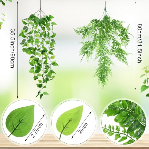Hoteam 12 Pcs Artificial Hanging Plants 32 Inch Fake Ivy Vines with Fake Leaves Patio Artificial Plants Greenery for Living Room Indoor Outdoor Wall, No Basket (Pothos,Persian Grass) - color: Pothos, Persian Grass