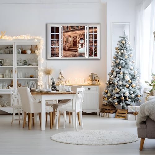 AMAZING WALL Christmas Eve House and Snowman Peel and Stick 3D Fake Window Stickers Removable and Self-Adhesive Sea Wall Decals for Bedroom/Nursery/School Decoration,24x36in/2PCS - color: Christmas Snowman, size: 24x36"/2pcs