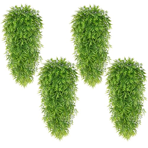 Waipfaru 4Pcs Artificial Hanging Plants, Fake Willow Leaves Vines Fake Hanging Plants for Outdoors UV Resistant Plants Outdoor Faux Plants Indoor Bedroom Living Room Porch Shelf Decor - color: Willow Leaves Vines, size: 4Pcs Plants