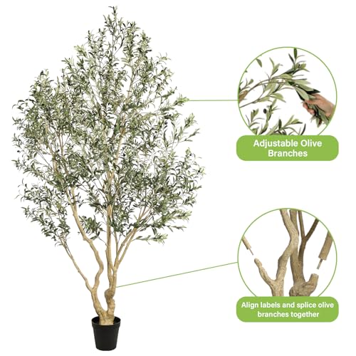 Realead Artificial Olive Tree 9ft - Large Faux Olive Tree with Realistic Leaves and Olives - Full and Grand Design Fake Olive Tree with Sturdy Base for Indoor Home Office Decor - size: 9ft