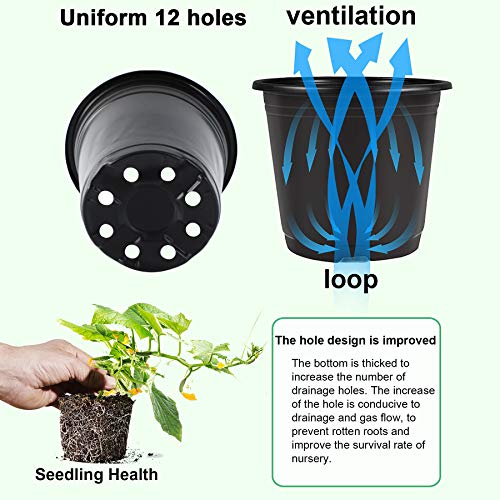 Augshy 110 Pcs 0.5 Gallon Black Plastic Plant Nursery Pots 6 Inches Seed Starting Pots Containers with 110 Labels - size: 6 Inches