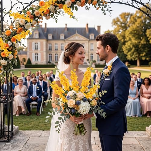 6PCS Golden Yellow Delphinium Artificial Flowers, 34.25" Long Stems Larkspur Silk Flowers for Tall Vase Faux Delphinium for Wedding Centerpieces Home Decor Indoors (Golden Yellow) - color: Golden Yellow