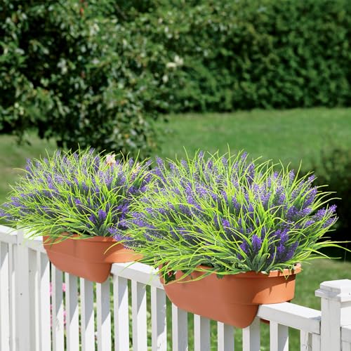 Grunyia 20 Bundles Artificial Plants Outdoor Fake Monkey Grass with Flowers (Purple) - color: Purple