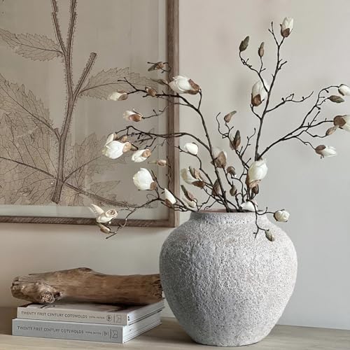Rustic White Ceramic Vase Farmhouse Round Flower Clay Pottery Large Terracotta Floor Vases for Decorative Centerpiece Vintage Home Decor Aesthetic for Living Room Bedroom Table Entryway - size: 7.87In
