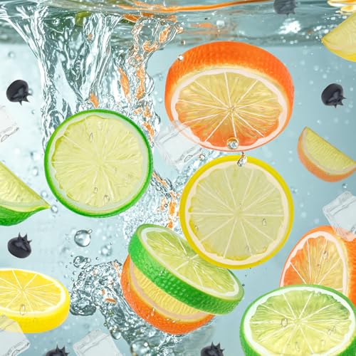 Woration 60pcs Artificial Lime Lemon Blocks Slices Fake Plastic Faux Blueberries Fruit Ice Cub Summer Decoration Food Prop for Vase Fillers Party Kitchen Ornament - color: Artificial Fruit & Ice Cubes Set - 5