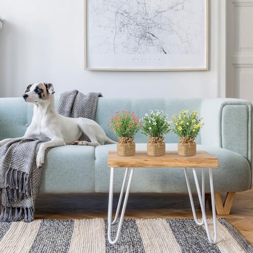 Yunlly 6 Pcs Artificial Pot Wildflowers Fake Plants Flowers Burlap Potted Plant Artificial Plants in Pots Spring Decorations for Wedding Home Desk Tabletop Outdoor Office Kitchen