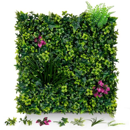 Artificial Grass Wall Panels, 20"x20" 12pcs Greenery Backdrop with Mint Plant Leaves, UV-Anti Fake Greenery Plant Boxwood Panels for Privacy Fence Screen, Outdoor Green Wall Decor for Patio Garden - size: 20x20 in 12pcs