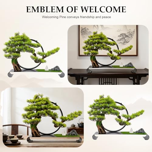 Artificial Bonsai Pine Tree Faux Realistic Simulation Bonsai with Adjustable LED Light, 20.9 * 4.7 * 16.5in USB Artificial Plants Fake Bonsai Tree Welcome Pine Faux for Home Decor