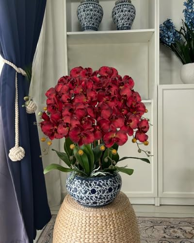 6PCS 32" Artificial Orchid Stems Red Butterfly Orchid Faux Phalaenopsis Flowers for Home Wedding Centerpieces Office Table Decorations Real Touch Silk Orchids for DIY Floral Arrangements - color: Red