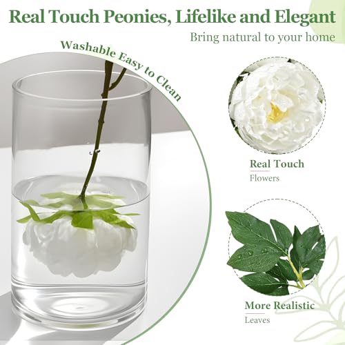 MARTINE MALL 5PCS Real Touch Peonies Artificial Flowers, 22in White Fake Peonies Artificial Peonies Flowers Latex Large Faux Peony Flowers for Centerpiece Table Wedding Party Home Decor - color: White, size: 5PCS