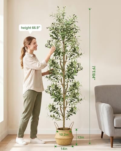 TNELTUEB Artificial Olive Tree- Indoor Realistic Faux Olive Trees for Living Room Home Office Decor (7ft Green) - size: 7ft Green