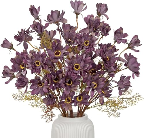 3 Bunches Artificial Daisy Flowers with Stems for Autumn Flower Arrangements, 20" Fake Burgundy Chrysanthemums Silk Flowers for Fall Floral Decor, Faux Wildflowers Mums Sprays for Centerpiece, Purple - color: Purple