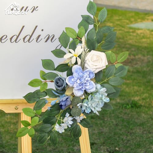 Pack of 2 Artificial Flowers for Backdrop Decoration, Wedding Arch Flowers,Reception Welcome Sign, Eucalyptus Garland, Suited to Aisle Decor and Wedding Arches(Blue) - color: Blue