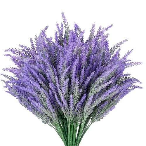 26 Bundles Lavender Fake Artificial Flowers, Faux Plastic Plants for Home Decor, Outdoors Wedding Kitchen Garden Patio Porch Window Box Office Table Centerpieces Indoor Outdoor Decorations - color: Grey Purple-26pcs