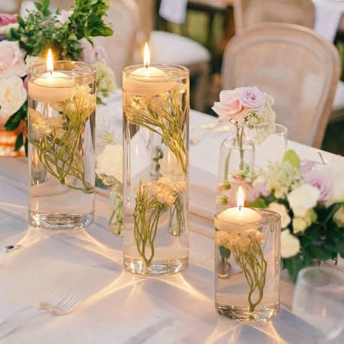 Conelist 36 Pcs Floating Candles and Floating Flowers for Centerpieces Wedding Baby's Breath Vase Filler Artificial Flowers Decoration for Party Home Wedding Table Centerpieces Party Decoration