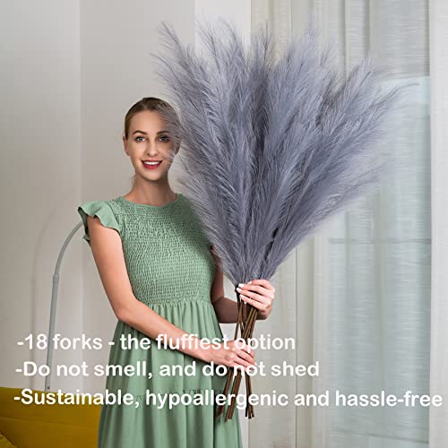 Faux Pampas Grass 6 Stems, Artificial Pampas Grass - 43''/3.6FT Total Extra Large Pompass Grass Tall Pompous Boho Flower Arrangement and Floor Vase Filler Home Decor for Room Wedding Party (Grey) - color: Grey