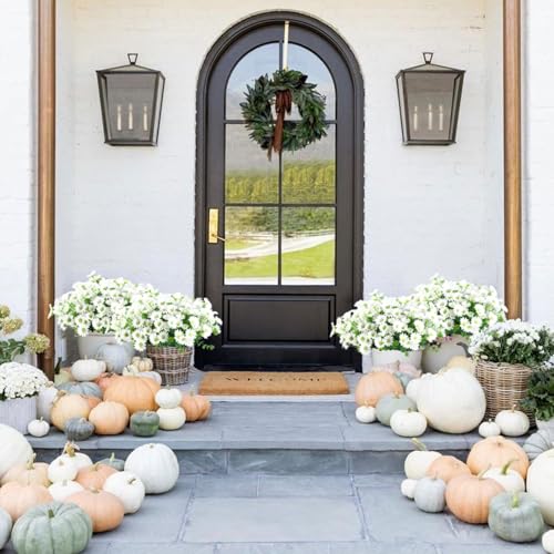 10pcs Outdoors Artificial Mum Flowers UV Resistant Daisy Fake Silk Chrysanthemum Greenery Faux Eucalyptus Plants for Spring Summer Garden Patio Window Box Planter Home Decor(White) - color: White