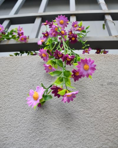 Purple Spring Flower Garlands - Hanging Daisy Flower Vines - Fake Mini Artificial Sunflower Silk Flowers Ivy for Backdrop Fence Wedding Arch Home Garden Baby Shower Wall Decor, 6.6FT - color: Purple
