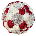 Sharebeauty 7.9 Inch Handmade Satin Rose Bridal Bouquet Toss Round Wedding Bouquet Throw Toss Artificial Flower Bunch Dark Red + Ivory - color: W3217d10 Dark Red/Ivory