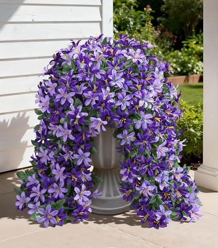 Ivydale Artificial Lily Flowers for Outdoors Fake Hanging Flower Vines for Outside Decoration, UV Resistant 2PCS Faux Plants for Patio Porch Balcony Garden Yard, Purple & Light Purple - color: Purple & Light Purple