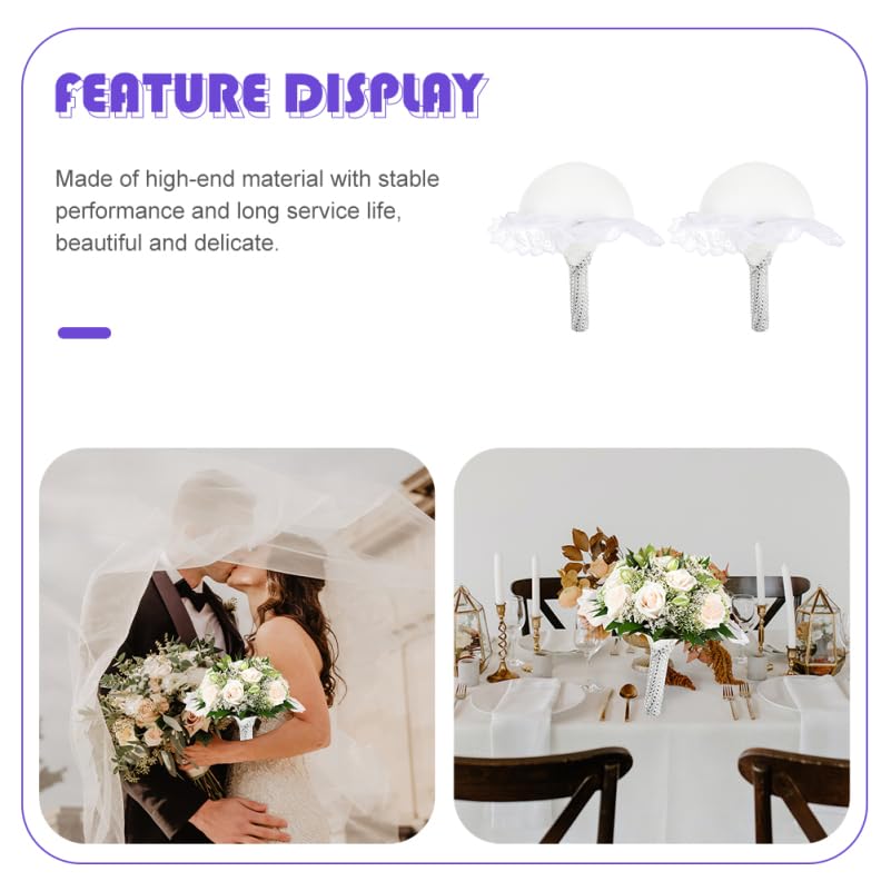 NUOBESTY Bridal Bouquet Holders 2-Pack 9.05X9.05X8.26 Inch Floral Foam Handles for Wedding DIY Artificial Flower Arrangements with Lace Design