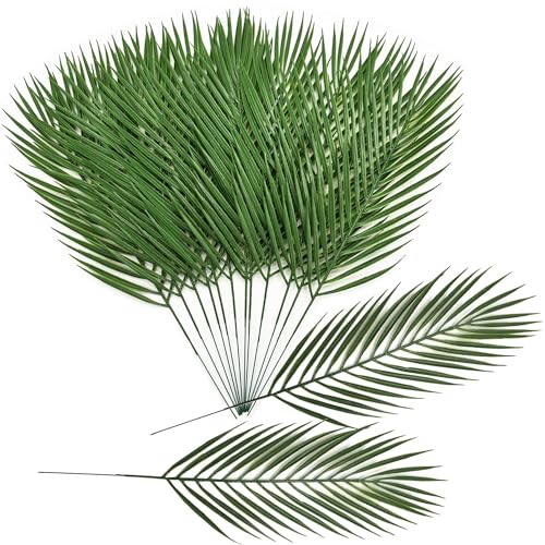 Artificial Palm Leaves, Fake Tropical Palm Stem Plastic Tree Leaf Greenery Plants Faux Areca Stems Jungle Boston Decoration for Indoor Outdoor Wedding Birthday Party Arrangement Table DIY Decor 12 Pcs - color: Palm Leaves Stems / 12 Pcs