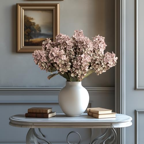 Ttranewsoo Fake Flowers Hydrangea Silk Flowers with Stems,Brown Flowers Fall Hydrangea Artificial Flowers,Winter Flowers Artificial for Decoration Vase Indoor and Outdoor 24"（Brown ） 8PCS Wthout Vase - color: Brown