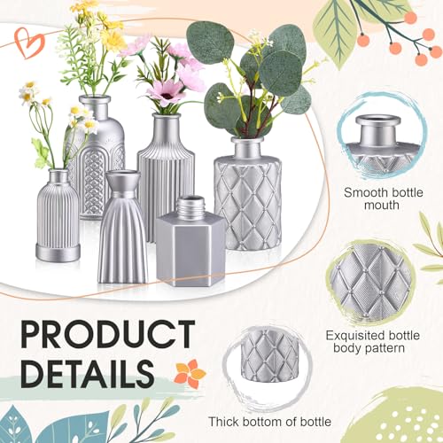 Yaomiao 30 Pcs Vases Bulk Colored Flower Glass Bud Vases Valentine Vintage Colored Glass Bottles Colorful Rustic Embossed for Home Wedding Table Decorations Gifts(Silver Series) - color: Silver Series
