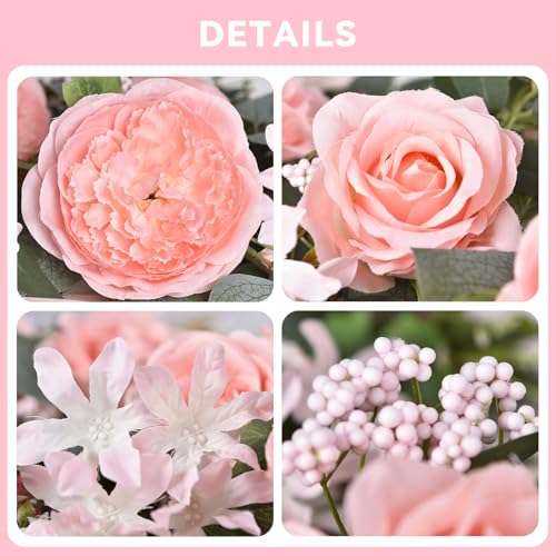 Lvydec 2 Pack Artificial Peony Flower Garland - 6ft Silk Peony Vine Willow Leaves and Eucalyptus Garland White Arch Flower Vine for Wedding Party Table Decoration (Pink) - color: Pink