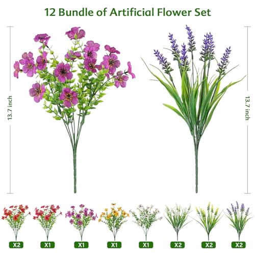 AGIRL 12 Bundles Artificial Flowers for Outdoor,No Fade Fake Plastic Flower Lavender Monkey Grass for Decoration,Faux Plants Hanging Planters Indoor Outside Garden Porch Window Box Home Wedding - color: Multi Color, size: 12
