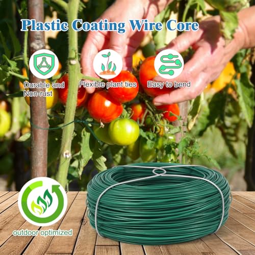 328 Feet Plant Twist Tie Plastic Coated Soft Garden Metal Wire 1mm Thin for Gardening, Home, Office (Green) - color: Green