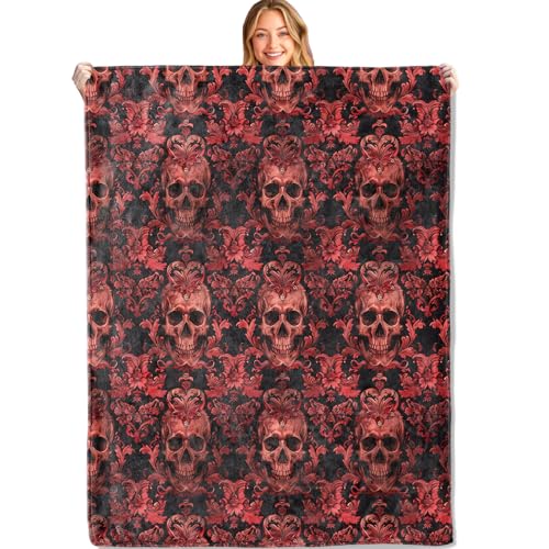 Gothic Red Skull Throw Blanket,50x60in,Soft,Lightweight Flannel,Horror Spooky Goth Blankets - Gifts for Adult Women Men,for Couch Office Travel,Home Living Room Halloween Decor - color: Horror 06, size: 50x60in