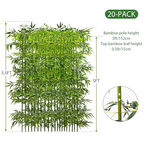 5ft 20 Pack Fake Bamboo, Artificial Bamboo Plants Outdoor, Tall Faux Bamboos Tree for Privacy Covers on Deck and Patio, Decoration for Garden, Yard, Office - size: 5ft