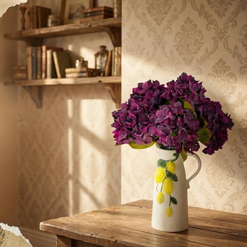 TOPIA Purple Silk Fall Flowers Artificial Silk Dried Hydrangea Flowers Artificial Fall Flowers Bouquet Dried Flowers for Home Decor(6 PCS) (Purple) - color: Purple