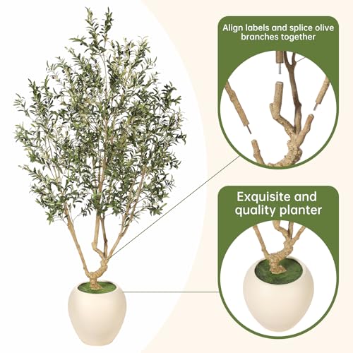 Realead Olive Trees Artificial Indoor - 8FT Tall Faux Olive Tree with 18in Exquisite Planter - Large Fake Olive Tree with Natural Trunk and Lifelike Leaves for Large Spaces & Elegant Home Office Decor - size: 8ft