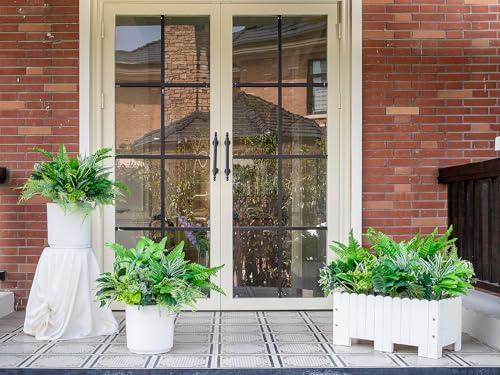 Green Moon 14PCS Artificial Plants Outdoor, Faux Fern and Greenery Stems | UV Resistant Faux Outdoor plants, Fake Shrubs Plants for Patio Garden, Front Porch, Window Box, Spring Summer Home Decor - color: Greenery