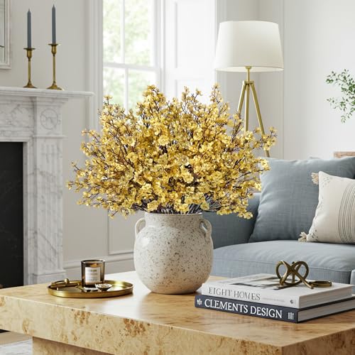 Babys Breath Artificial Flowers, 16 Bundles Gold Real Touch Fake Flowers Silk Flowers for Vase Home Office Wedding Spring Indoor Outdoor Centerpiece Table Party Decorations - color: Gold, size: 16 Bundles